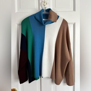 Victoria Victoria Beckham Color Block Vertical Striped Turtleneck Jumper Size L